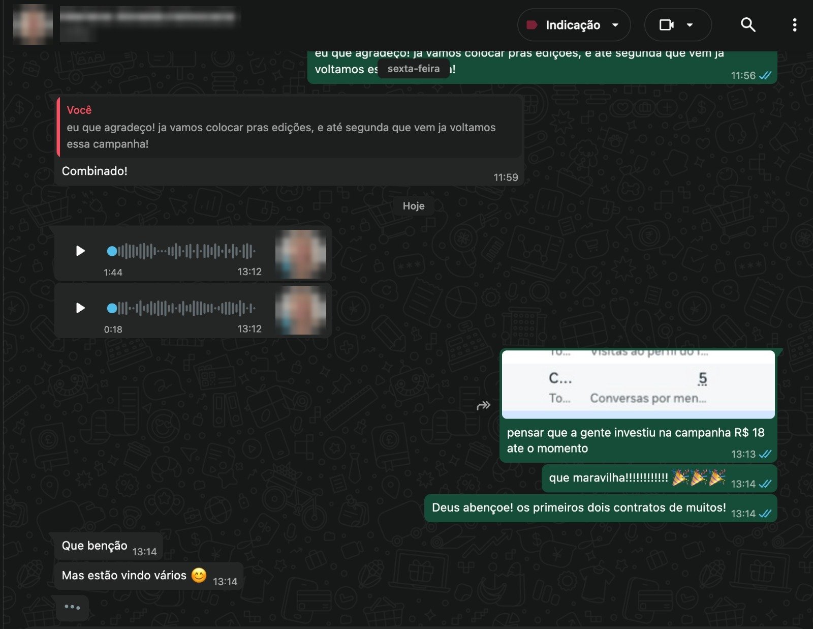 2 contratos com R$ 18 de anúncio